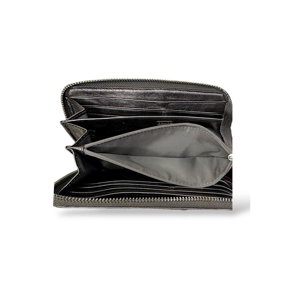 Coach Signature C Zip Around Accordion Wallet Gray Pewter Silver Horse& Carriage - Picture 9 of 10